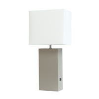 Elegantan dizajn, moderna kožna stolna svjetiljka s donjim i bijelim sjenilom od tkanine, siva