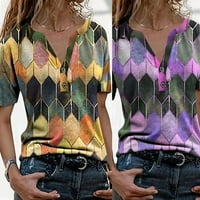 Ženska majica kratkih rukava s gumbima, labavi gornji dio tunike s dijamantnim izrezom u obliku slova a