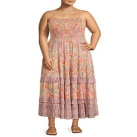 Romantična ciganska žena plus veličine slojeve lepršave midi haljine