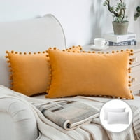 Jastuk za bacanje fantoskopa s umetanjem ， svilenkasti baršunasti serija Pom pom ukrasni jastuk, 12 20