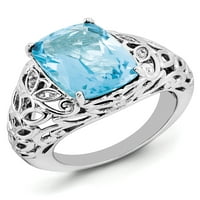 Primal Silver Sterling Silver Rhodium plavi topaz i dijamantni prsten