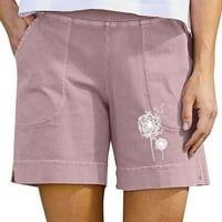 Ženske joga kratke hlače s džepovima, Ležerne plesne kratke hlače srednjeg struka, jednobojne ružičaste hlače s džepovima