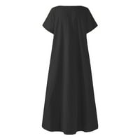 Ženska ležerna jednobojna plisirana haljina s okruglim vratom s kratkim rukavima u ljuljački;