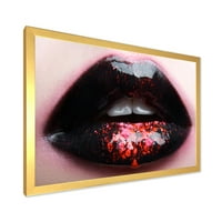 DesignArt 'puna ženske usne s ružičastom i crnom' modernom uokvirenom umjetničkom tiskom