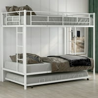 Krevet na kat s ladicom na kat, metalni okvir kreveta na kat s ugrađenim ljestvama i ogradom pune duljine, čvrsti kreveti na kat