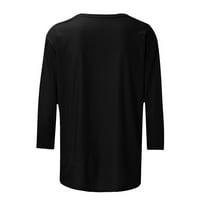 Ženska modna jednobojna široka majica, bluza s rukavima srednje duljine i okruglim vratom, casual topovi, Crna, papirnata majica