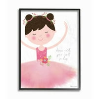 Dječja soba iz bumbara plešite dok vam se srce ne nasmiješi, balerina sa smeđom kosom u ružičastoj tutu u okviru s uzorkom giclee