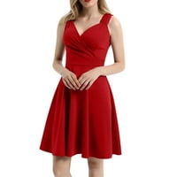 Ženske haljine, Ženska haljina Bez rukava s izrezom u obliku slova u, jednobojna kratka haljina, Ženske haljine, crvena u obliku