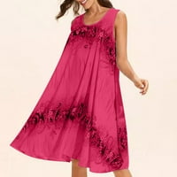 Ljetne haljine za žene-Plus Size midi ležerna cvjetna haljina bez rukava, opuštena haljina za plažu, vinska boja, e-mail