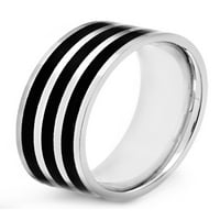 Obalni nakit dvotonski nehrđajući čelik polirani crni prugasti prsten