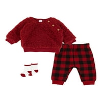Petit Lem Baby Boy Sherpa Sweatshirt Outfit Set W čarape, Veličine mjeseci- Mjeseci