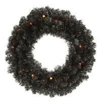 24 crni borov vijenac 5 LED narančasta svjetla