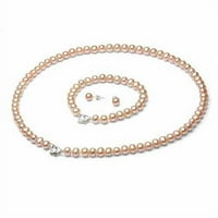 Ogrlica od sterling srebra s ružičastim slatkovodnim biserima u obliku srca, narukvica u kompletu s dodatnim bisernim naušnicama