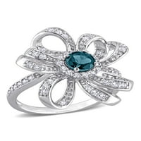 Ženski prsten od sterling srebra od plavog topaza i bijelog karatnog topaza