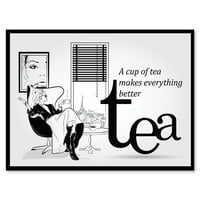 Dizajnerska Umjetnost Drevna modna djevojka koja pije šalicu čaja Vintage zidni ispis na platnu