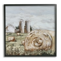 Stupell Hay Bales bala poljoprivrednih pašnjaka krajolik Slikanje crno uokvirenog umjetničkog tiska Zidna umjetnost