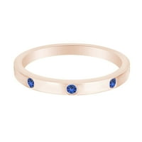 14k ružičasti zlatni lažni prsten od plavog safira u kružnom obliku preko poliranog srebra-4,5