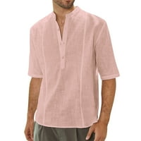 Tanke majice Muške modne Ležerne jednobojne pamučne lanene košulje na kopčanje jakna kratkih rukava gornja bluza pidžama