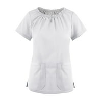 Ženske bluze s dekolteom u obliku slova u, slatka bluza, jednobojne Ženske košulje Plus veličine, ljetni vrhovi kratkih rukava, bijele