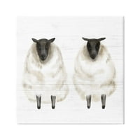 Dvije ovce koje stoje u rustikalnom stilu, zrnati znak farme, galerija grafičke umjetnosti, tisak na platnu, dizajn Daphne polselli