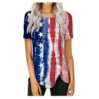 Ženska modna majica s kratkim rukavima, majica s printom američke zastave, Okrugli vrat, neravni donji dio, široka majica s kratkim