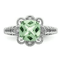 Prsten je od čistog srebra sa zelenim kvarcom i dijamantom. Karatna težina je 0,04 karata. Težina dragulja - 2,25 karata