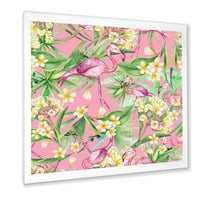 DesignArt 'žuti cvjetovi, tropsko lišće s Flamingo iii' Moderni uokvireni umjetnički tisak