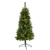 Gotovo prirodno 5 'Umjetno borovo božićno drvce prelit tople bijele LED svjetla