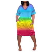 Ženska ljetna ležerna haljina Plus Size S izrezom u obliku slova u, kratkim rukavima i džepom do koljena, višebojna, u boji, u boji,