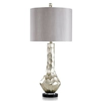 Stolna svjetiljka s rezbarenim kamenim dizajnom s prozirnom akrilnom podlogom - zlatna završna obrada-svjetlucava siva abažur