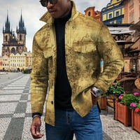Gornja odjeća za muškarce velikog rasta s ovratnikom i printom, Dugim rukavima i džepovima na kopčanje, zlatna jakna od 3 inča