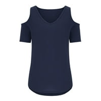 Ženske osnovne majice kratkih rukava s ramena, jednobojne košulje s izrezom u obliku slova U, ljetna ležerna bluza širokog kroja