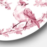 DesignArt 'prekrasne ružičaste ptice koje sjede na cvjetnim granama' tradicionalni krug metal zida - disk od 23 godine