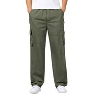 Muške hlače jednobojne ravne pamučne hlače srednjeg i visokog struka, velike veličine, džepovi, elastični pojas, sportske hlače za